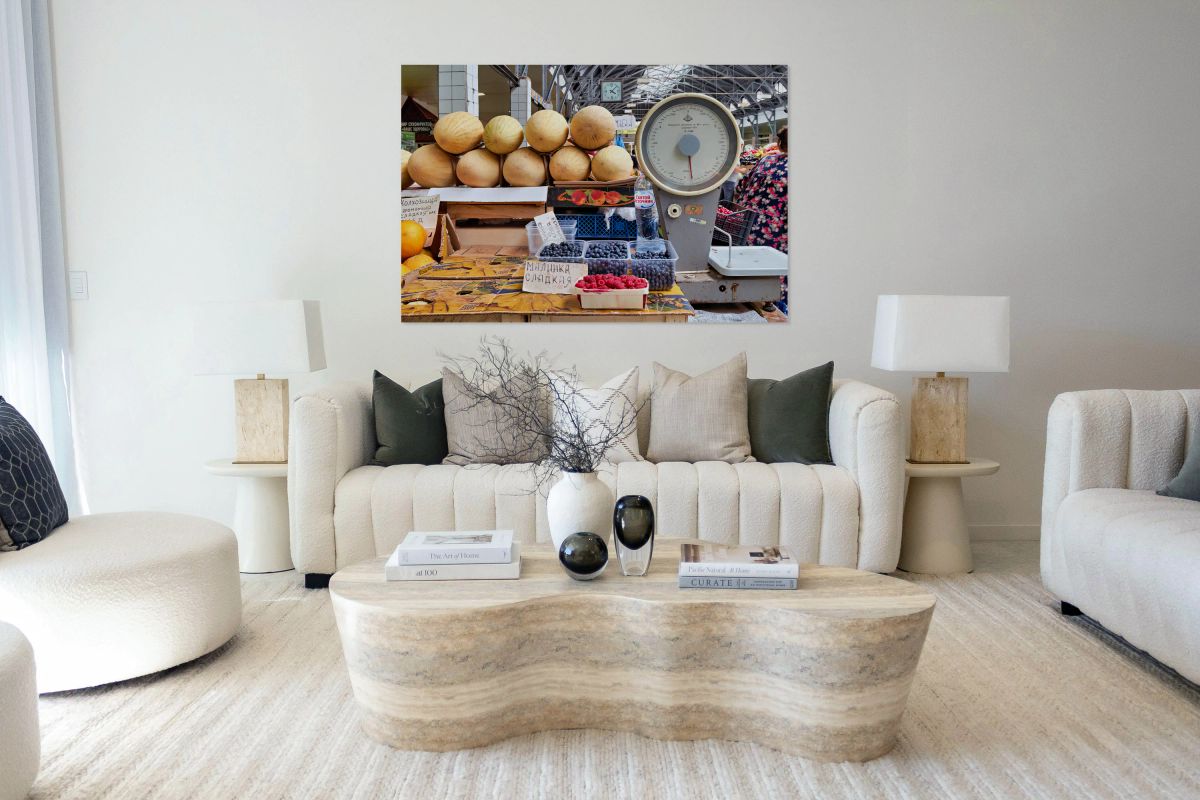 Market stalls with fruits and vegetables in Saint Petersburg