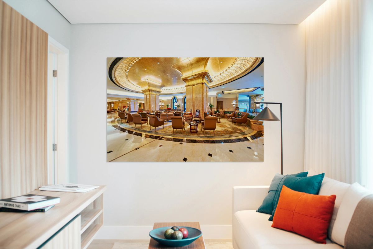 Tourists explore the lounge area at Emirates Palace Hotel