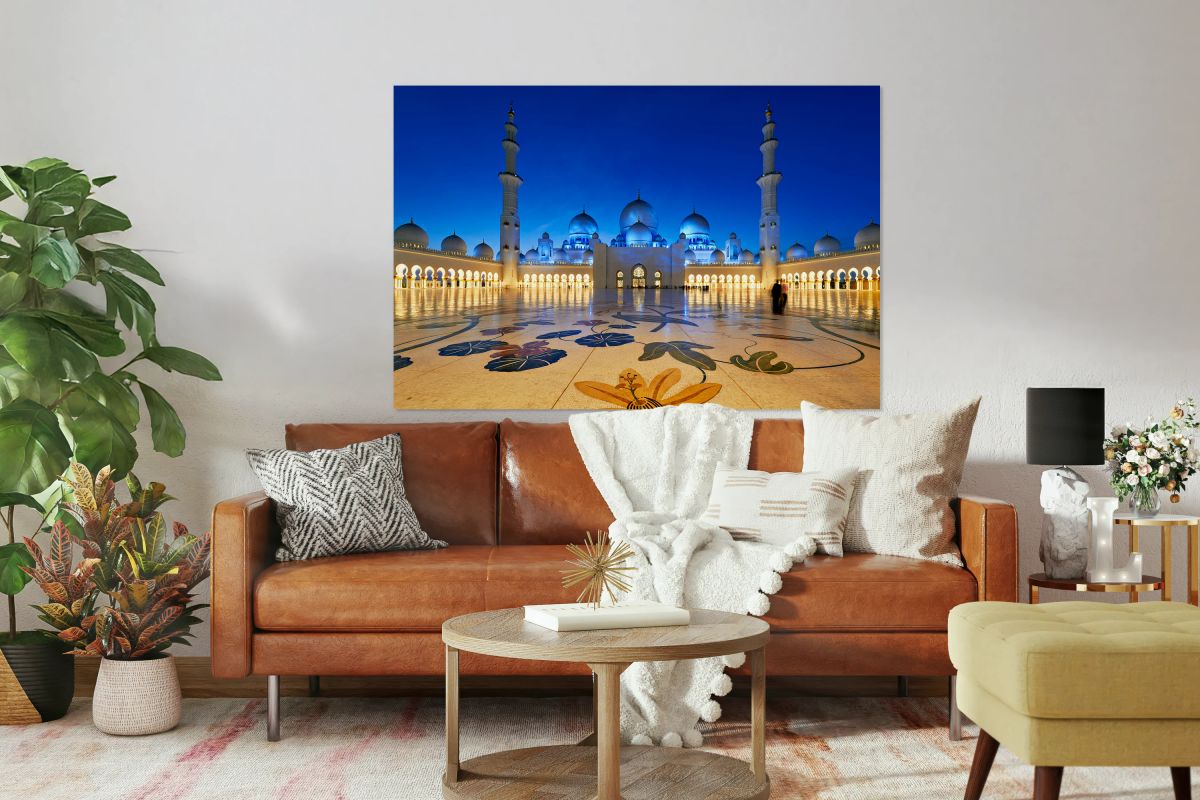 Visitors admire the beauty of Sheikh Zayed Grand Mosque at night