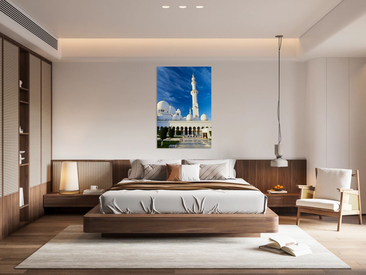 White marble mosque in Abu Dhabi during daytime view