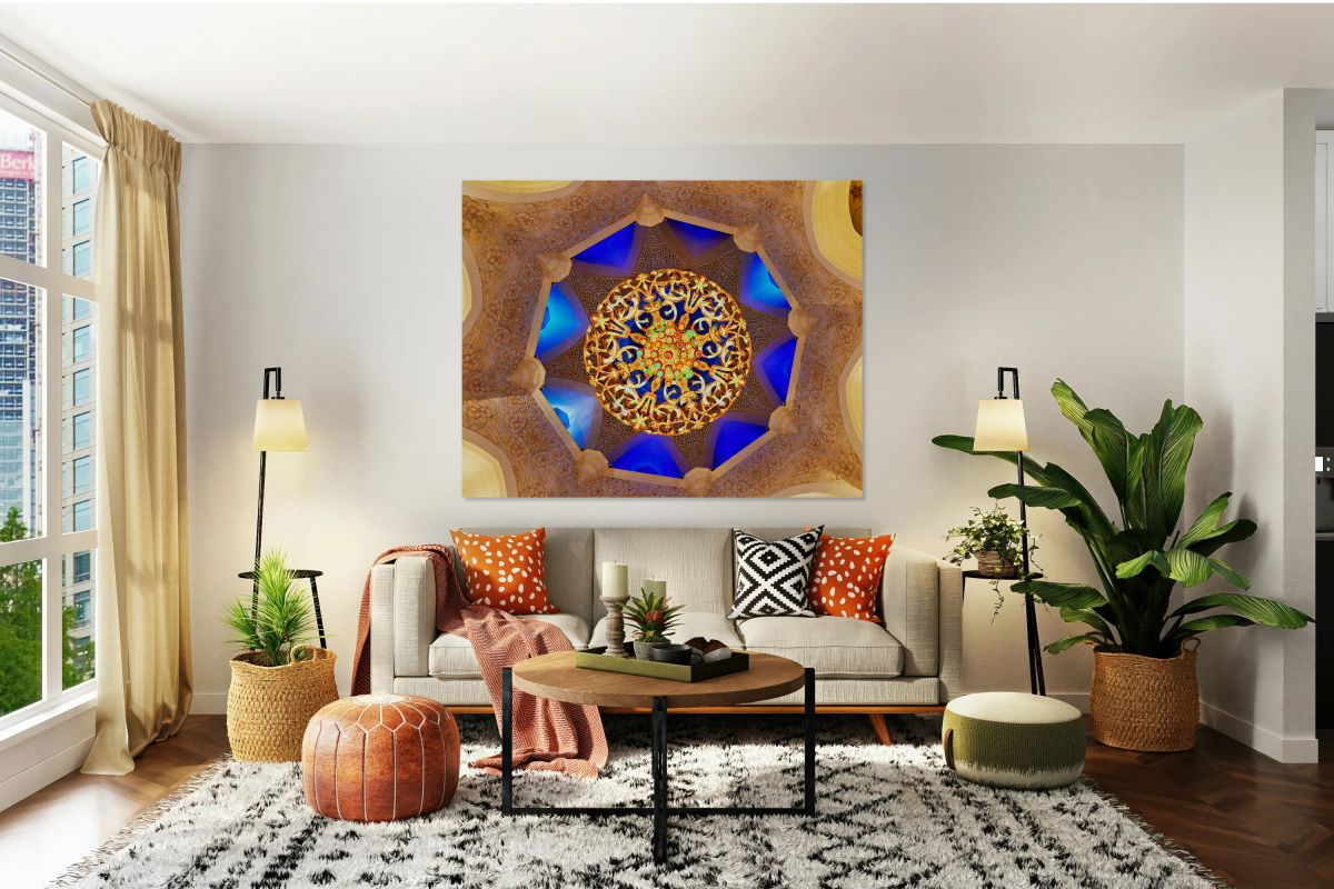 Intricate ceiling design at Sheikh Zayed Grand Mosque