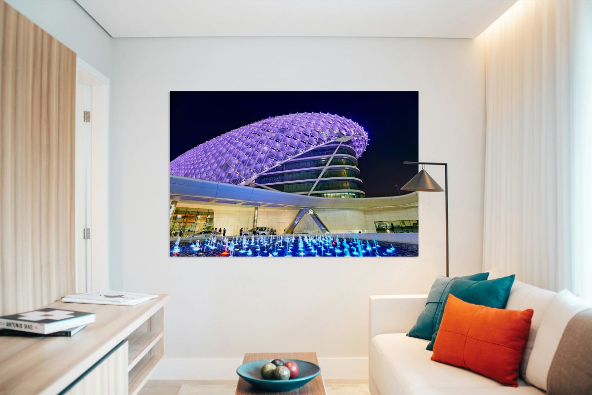 Visitors explore the W Abu Dhabi Yas Island hotel at night
