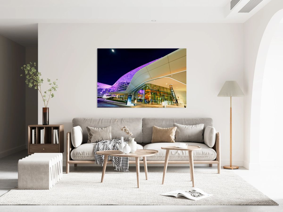 W Abu Dhabi Yas Island hotel entrance at night with lights