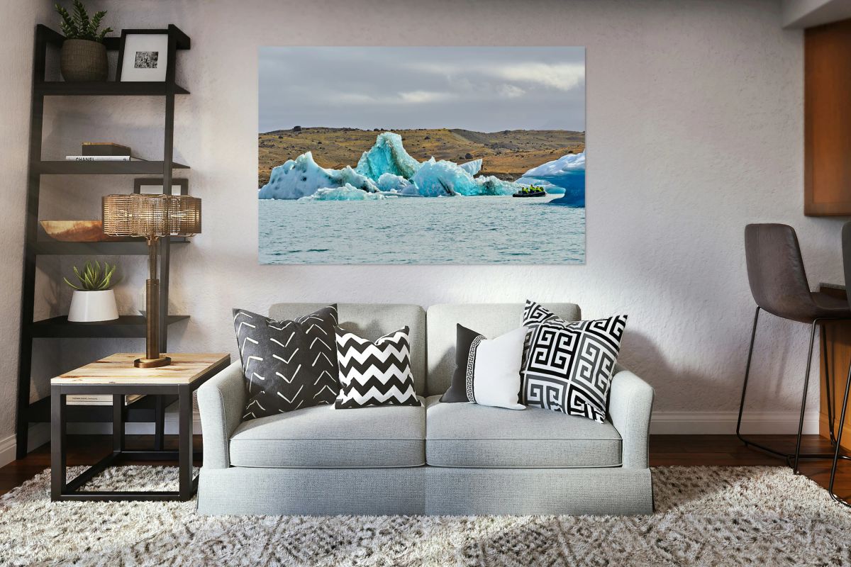 Tourists explore Jokulsarlon glacier lagoon in Iceland