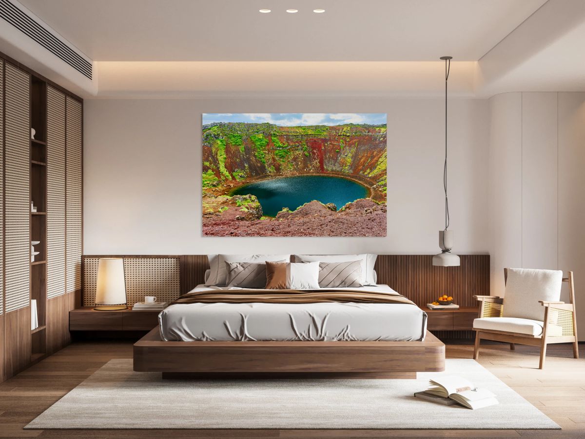 Exploring Kerid Crater in Iceland on a cloudy day