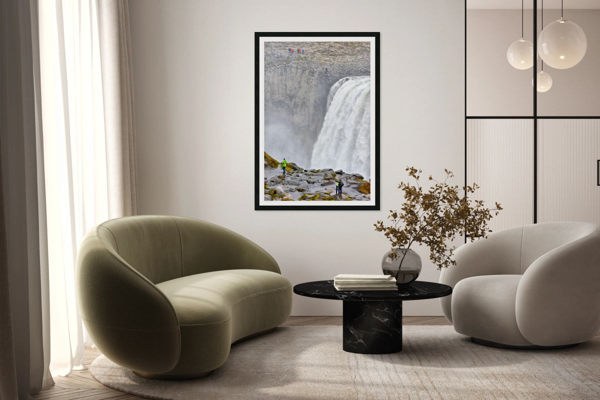 Waterfall view at Dettifoss in Iceland during foggy weather