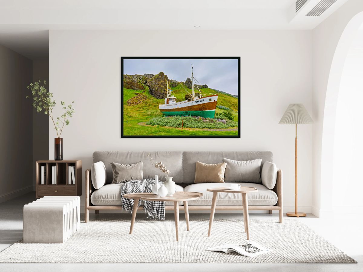 Fishing boat near Olafsvik in Iceland on a cloudy day