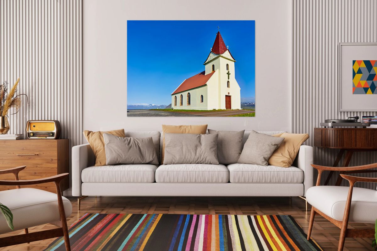 Ingjaldsoll church in Iceland is a mountain landmark