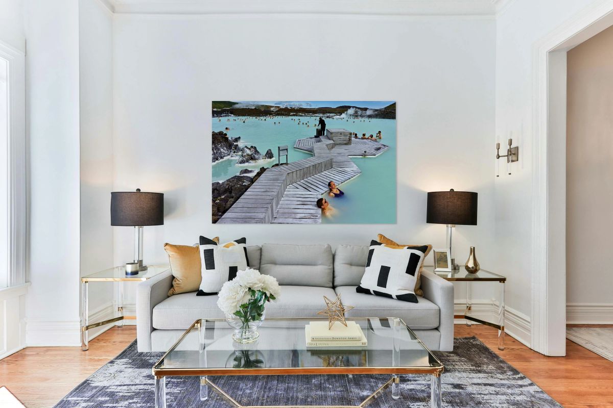 Visitors enjoy the thermal water at Blue Lagoon Spa in Iceland