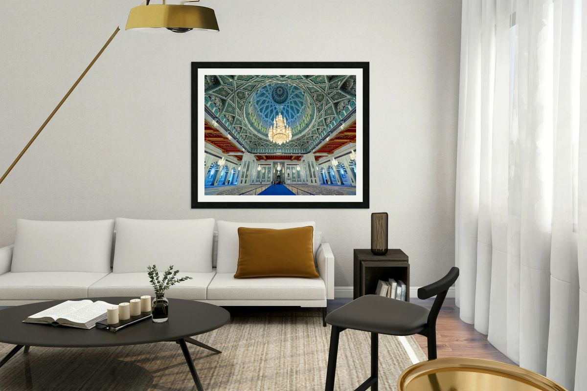 Sultan Qaboos Grand Mosque interior view in Muscat Oman