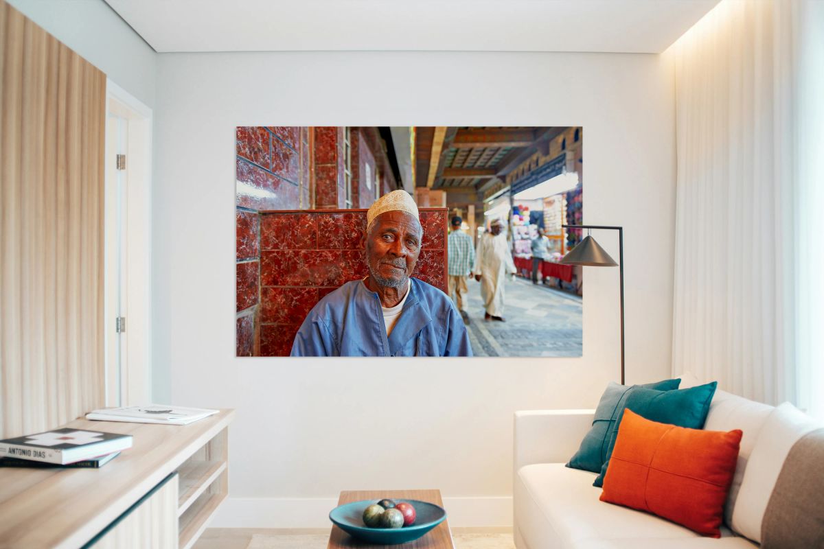 Elderly man resting at the Mutrah Souq in Muscat Oman