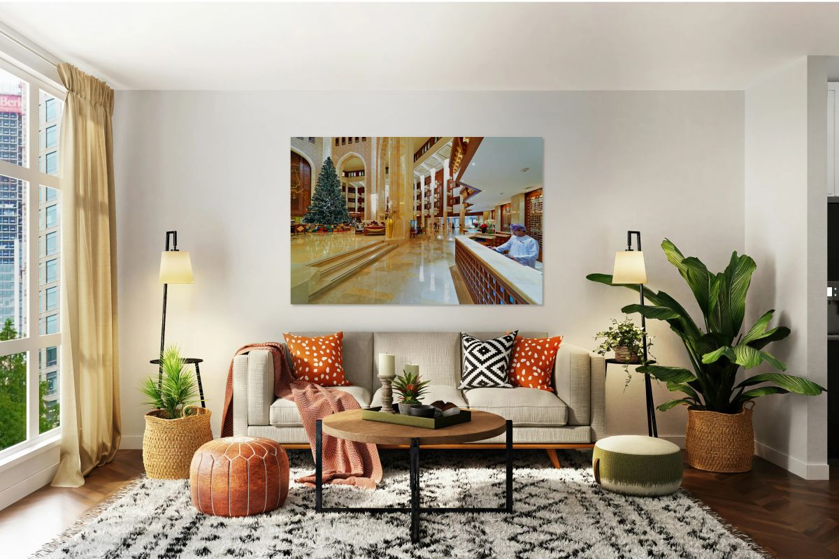 Luxury hotel lobby during holiday season in Oman