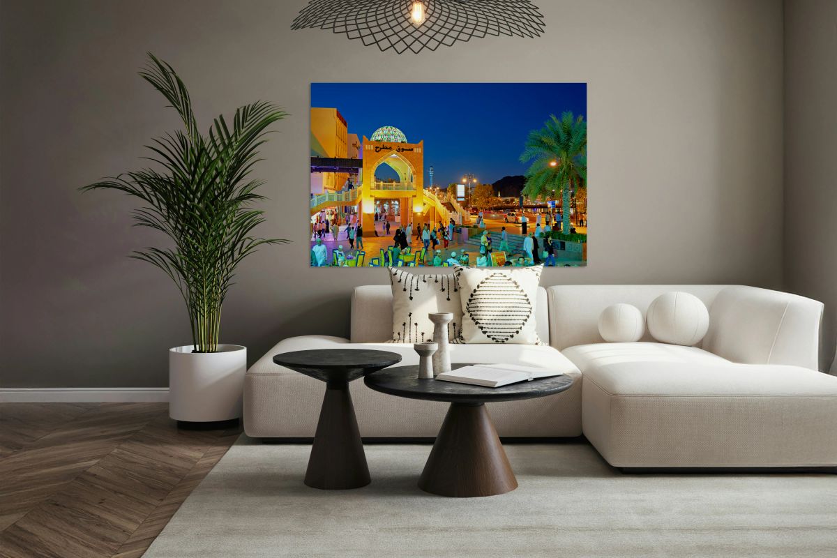 Waterfront view of Mutrah Souq in Muscat at sunset time