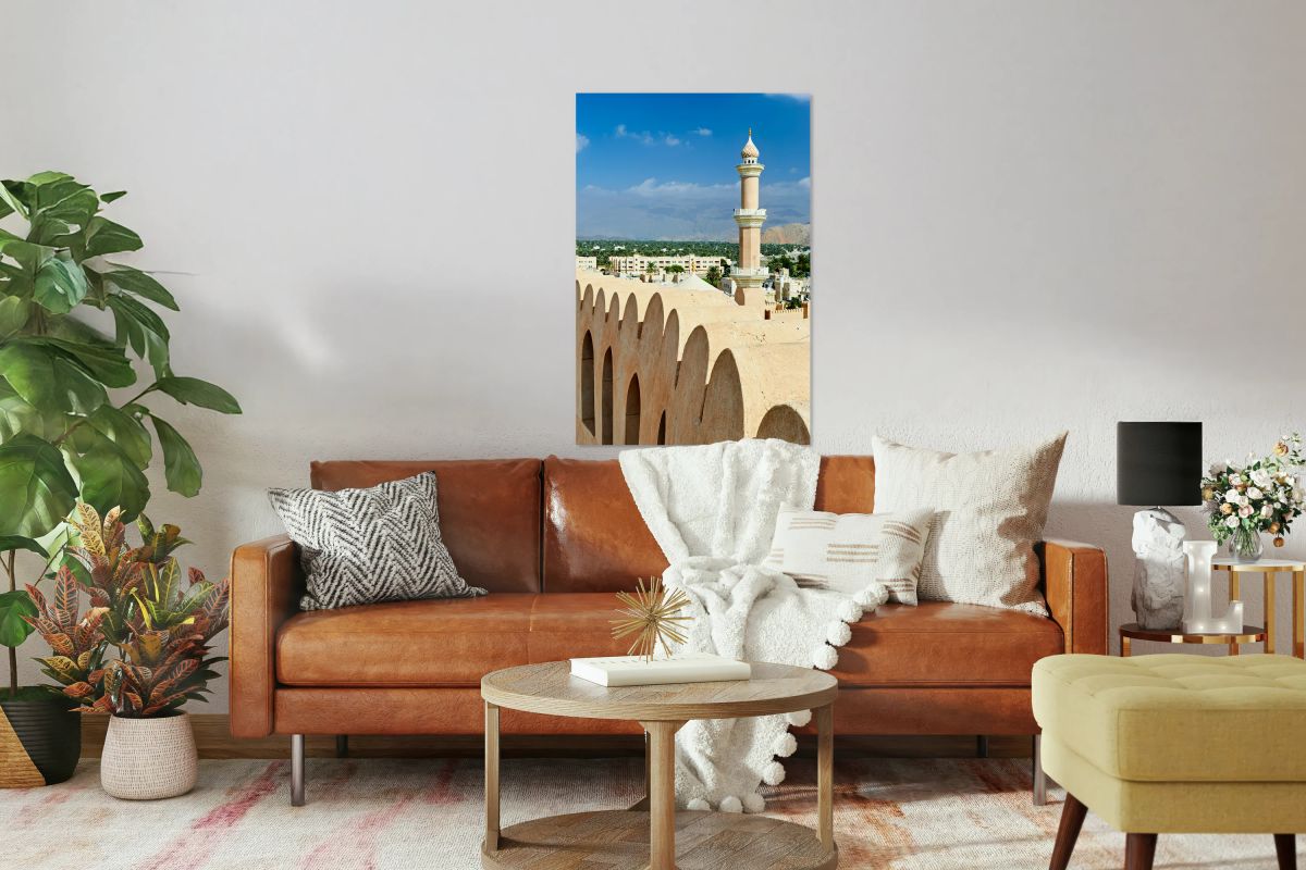 Nizwa Fort view with mosque and landscape in Oman