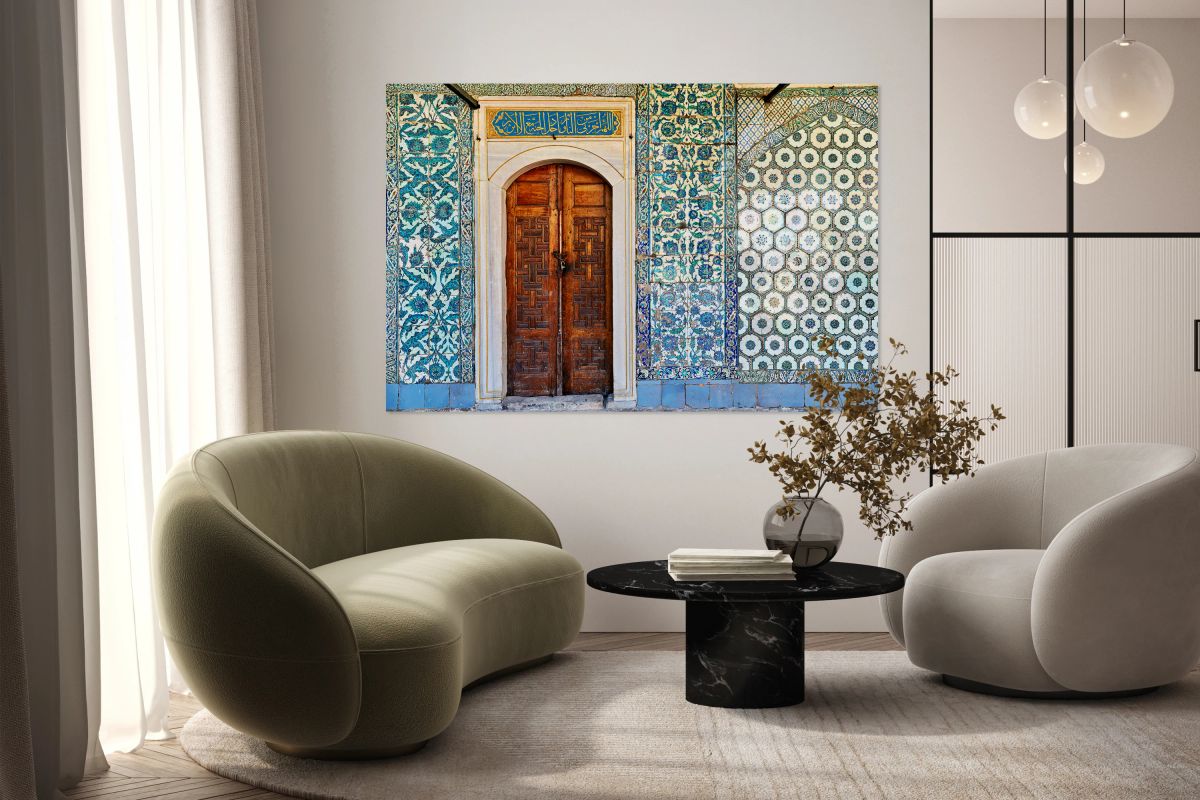 Exploring the tiled walls and wooden door at Topkapi Palace