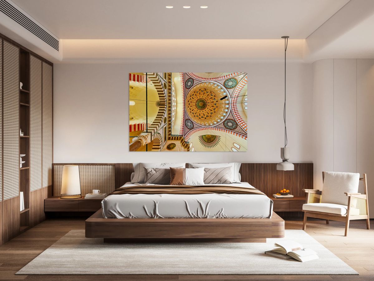 Suleymaniye Mosque ceiling shows dome and architecture details