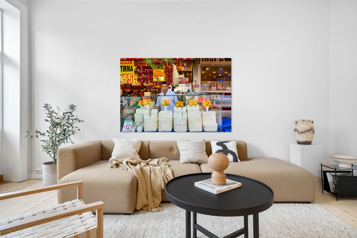 Cheese vendor at Grand Bazaar in Istanbul during busy hours