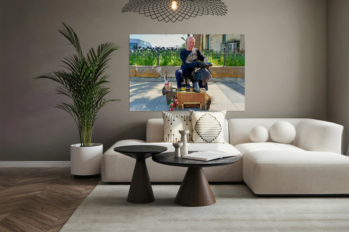 Shoeblack working on shoes in Istanbul Turkey during the day