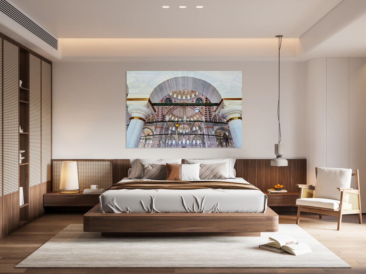 Visitors observe the interior of Fatih Mosque in Istanbul