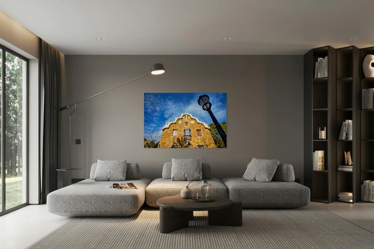 Gable of the fairytale house in park guell barcelona