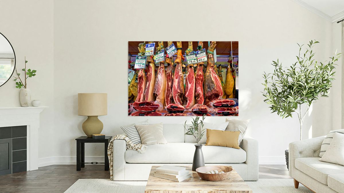 Jamon Iberico displayed in Mercat de Sant Josep de la Boqueria