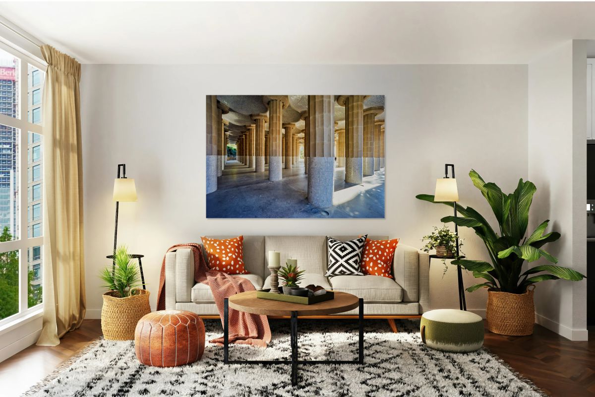Columns and domes in Hypostyle Room at Park Guell Barcelona
