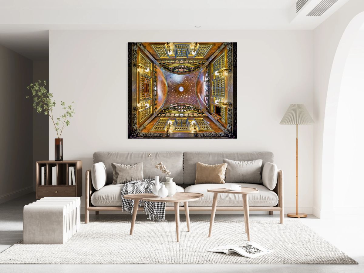 Exploring Gaudis Palau Guell ceiling in Barcelona