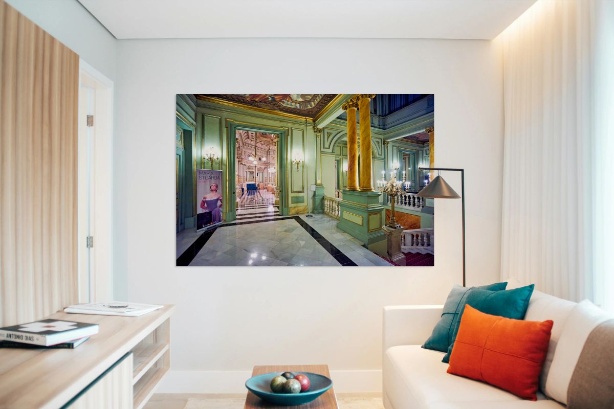 People walk through the Gran Teatre del Liceu in Barcelona