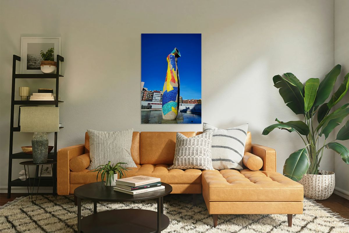 Sculpture of Woman and Bird in Barcelona park by Joan Miro