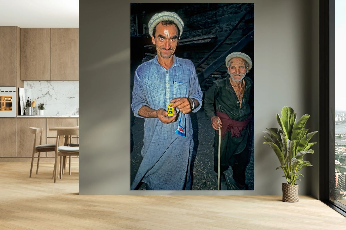 Men show toy in Kalash Village during evening hours