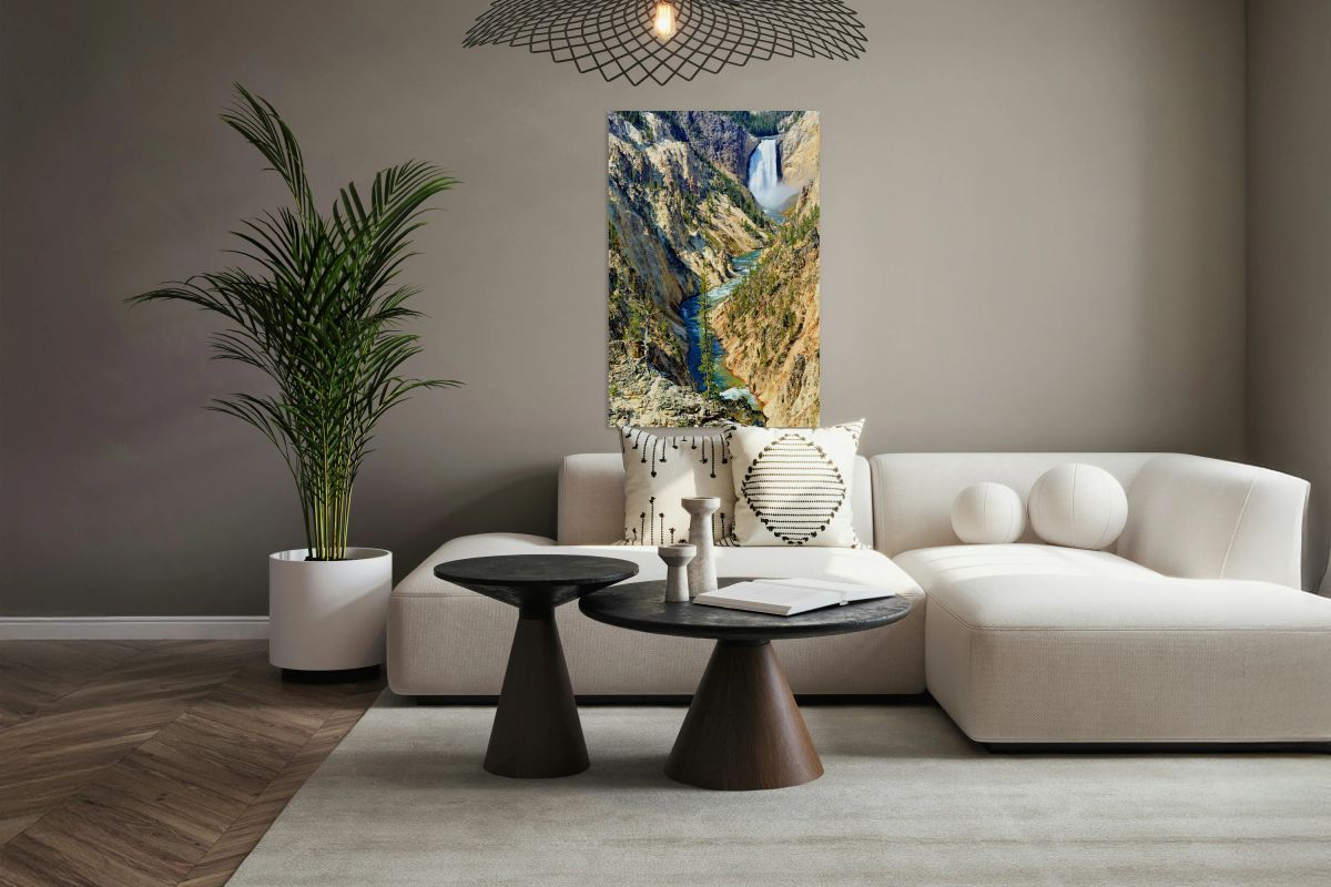 View of Grand Canyon in Yellowstone National Park with waterfall