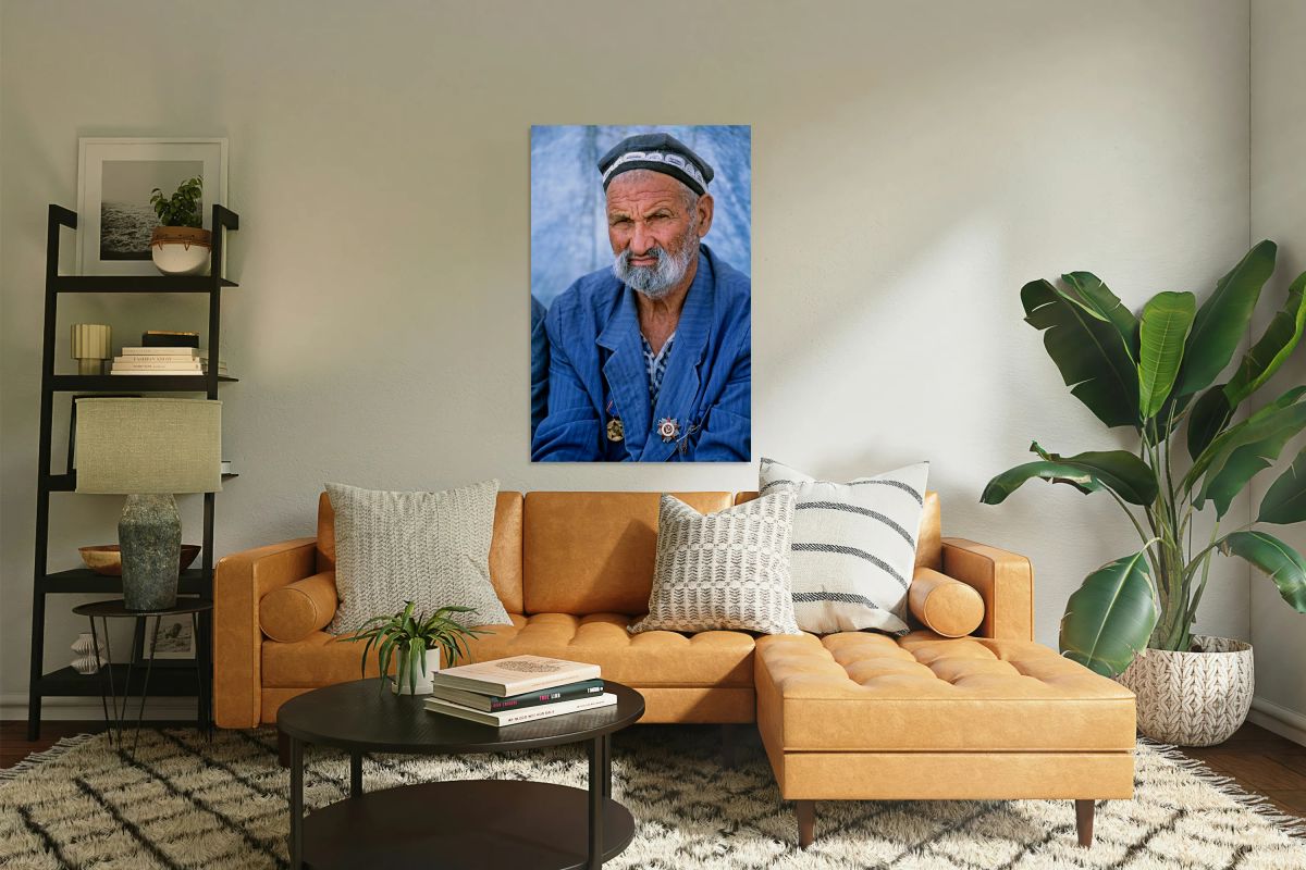 Elderly man in Bukhara Uzbekistan engages in local culture