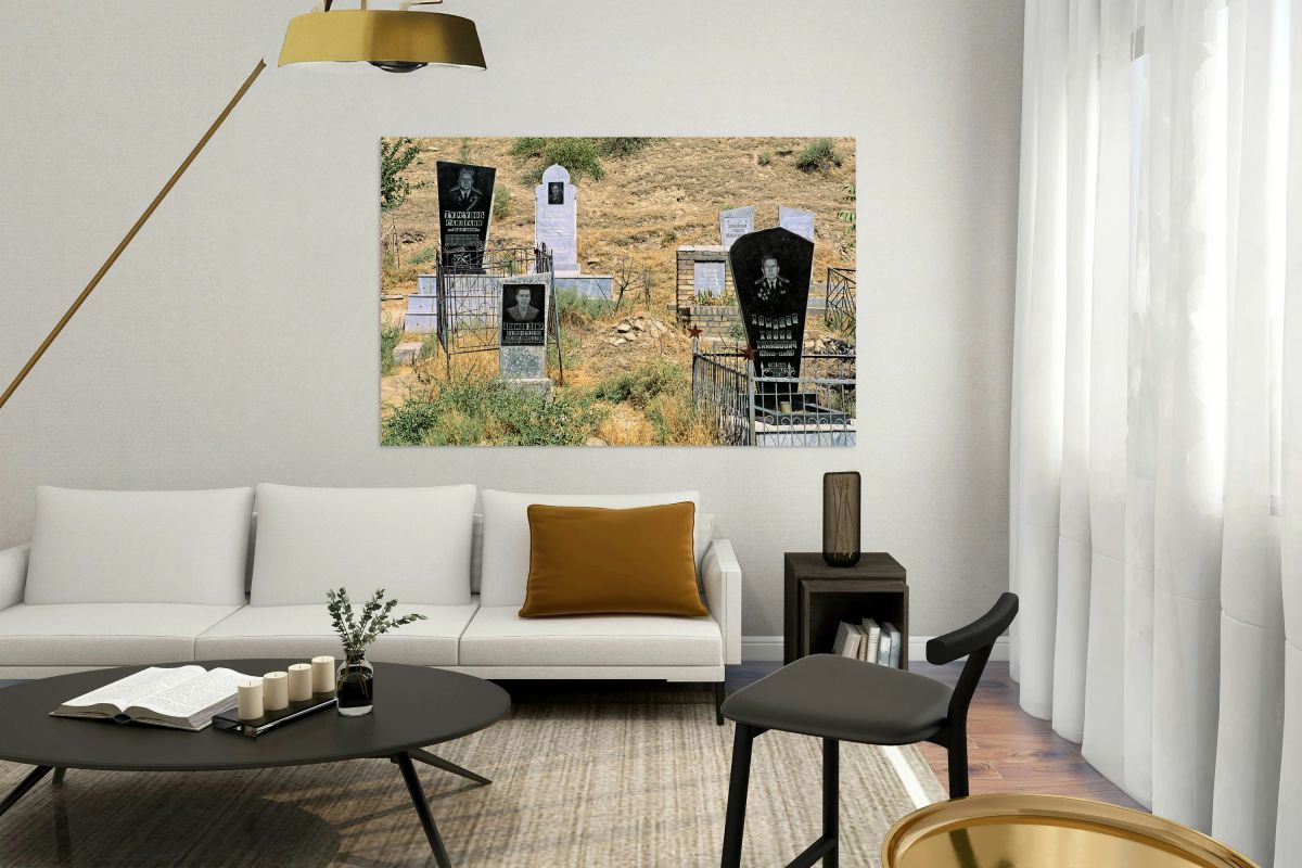 Cemetery in Samarkand shows different tombstones and graves