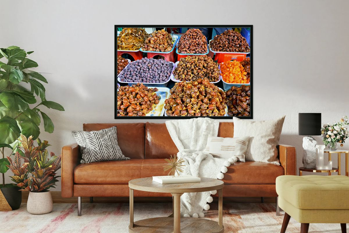 Stalls selling local snacks in Hanoi Vietnam market