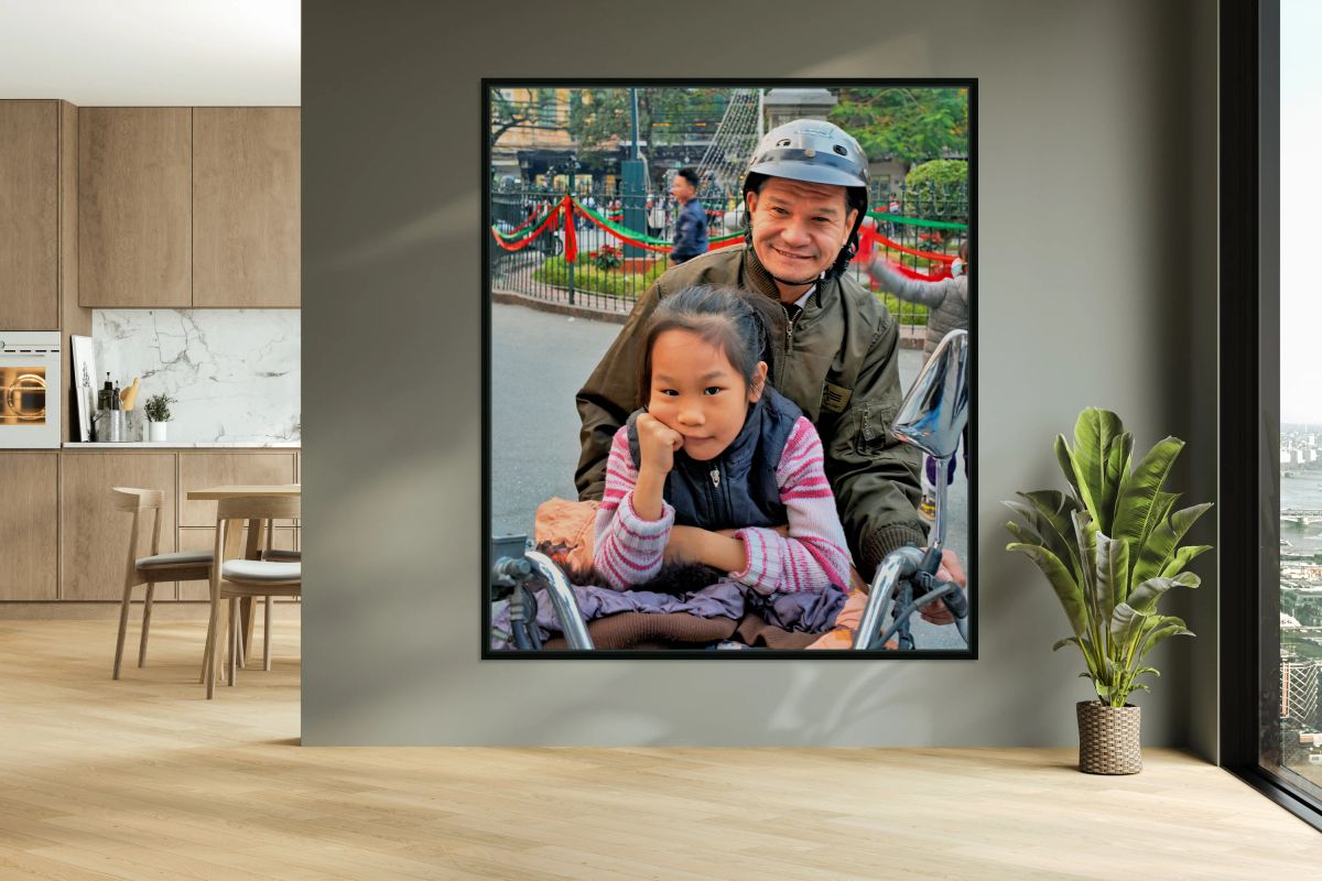 Grandfather and granddaughter share a moment in Hanoi