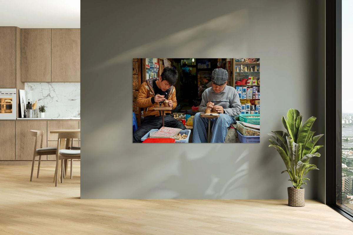 Crafting wooden items in Hanoi workshops during late morning