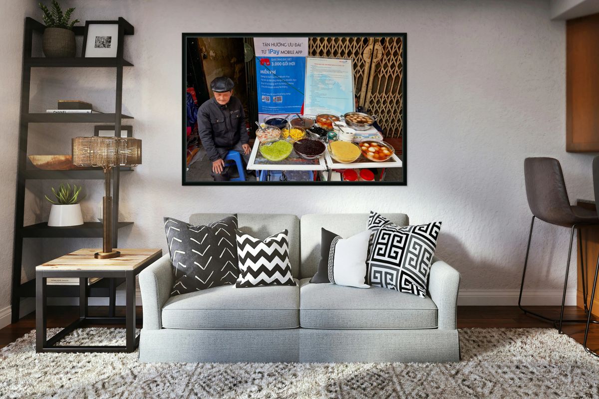 Street vendor selling desserts in Hanoi Vietnam at market