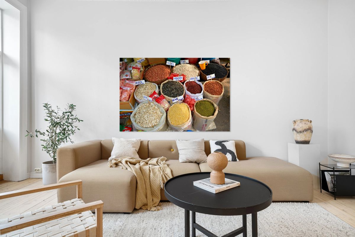 Market scene with beans and grains in Hanoi