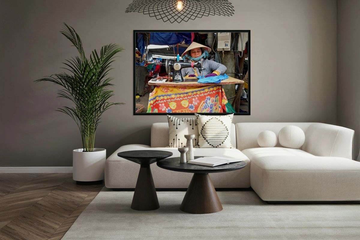 Woman sewing at a market in Phu Quoc Vietnam during the day