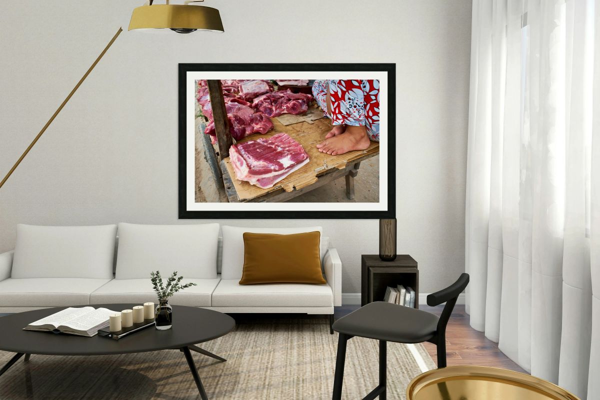 Fresh meat vendor in Phu Quoc market during daytime