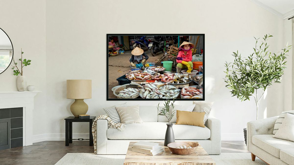 Fish market in Phu Quoc with local vendors working