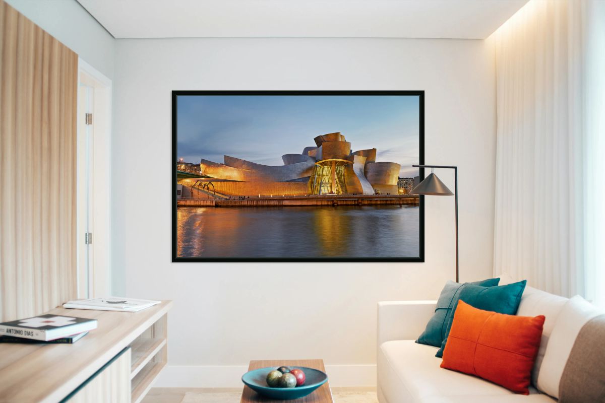 Guggenheim Museum shines at night in Bilbao Spain