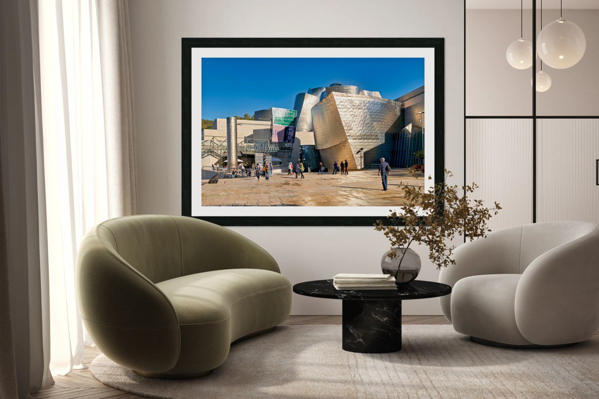 People walking near Guggenheim Museum in Bilbao Spain