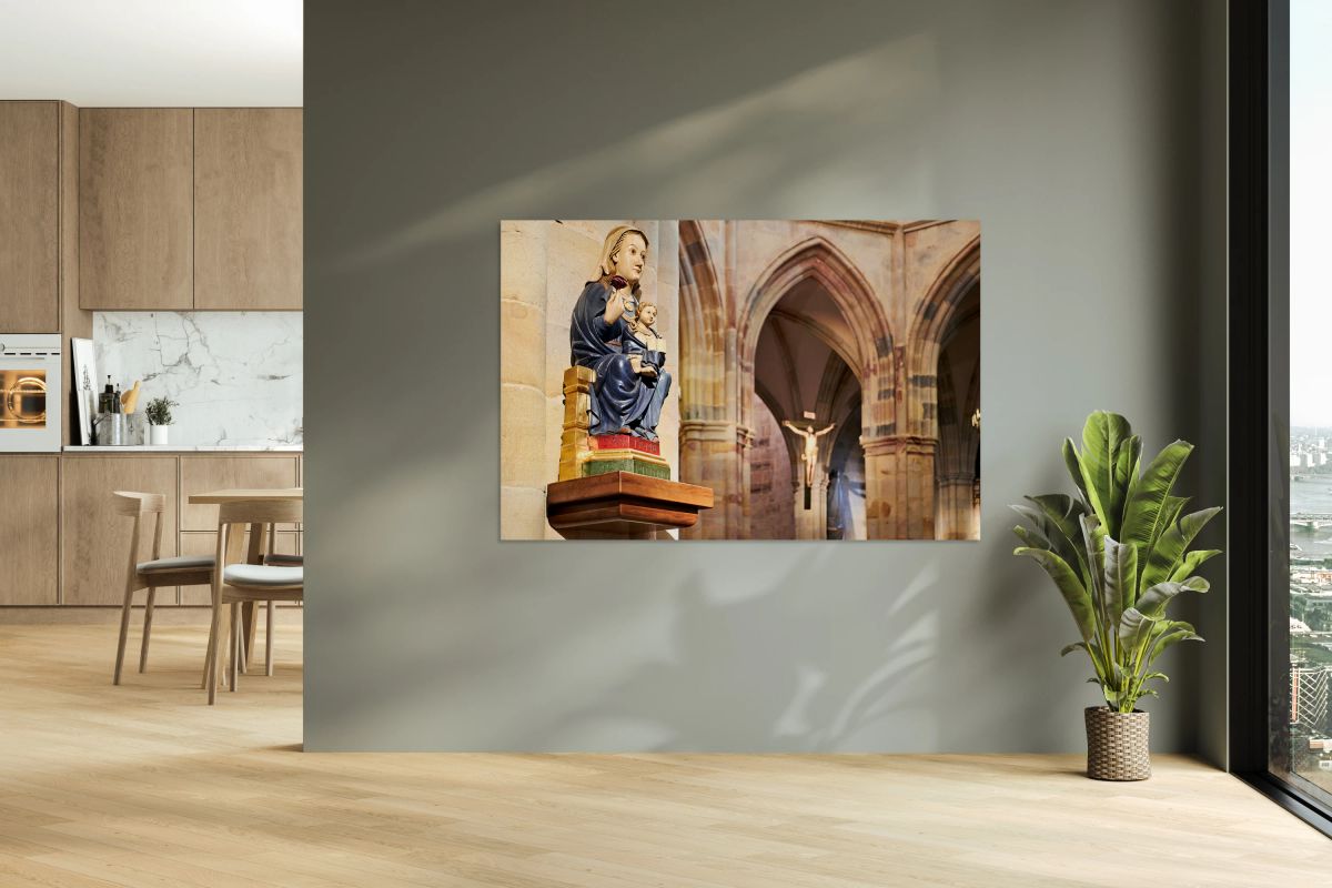 Bilbao cathedral displays a wooden statue of Mary and child