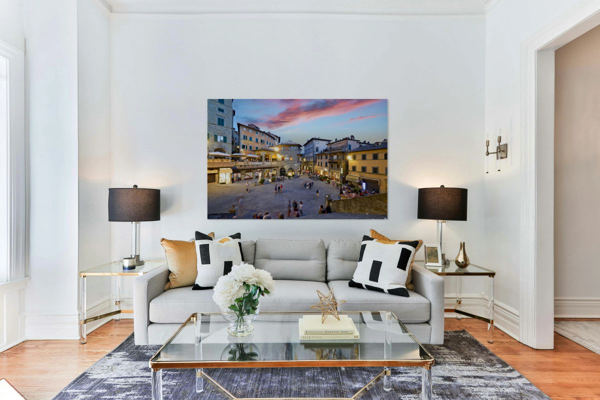 Piazza della Repubblica in Cortona at sunset