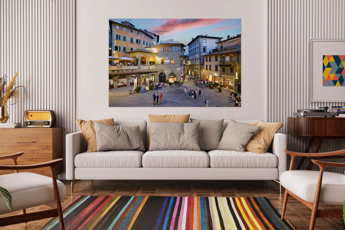 Piazza della Repubblica at sunset in Cortona Italy