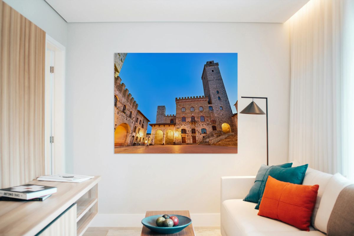 Sunset at Piazza del Duomo in San Gimignano Tuscany Italy