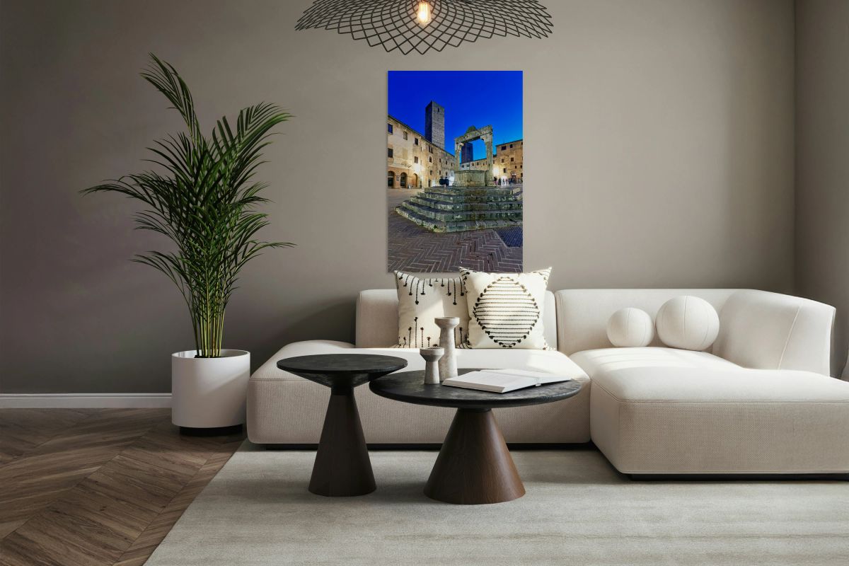 Sunset view of Piazza della Cisterna in San Gimignano Tuscany