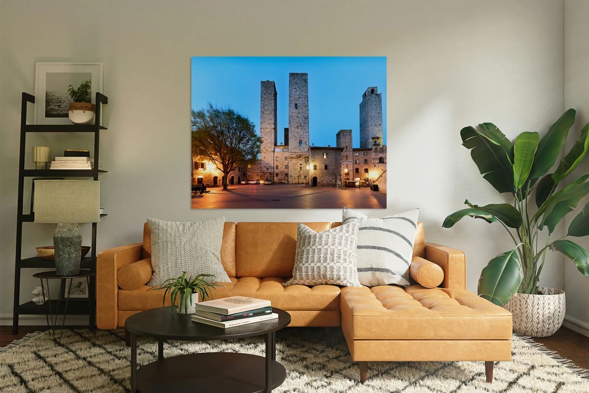 Sunset view of Piazza del Duomo in San Gimignano Tuscany