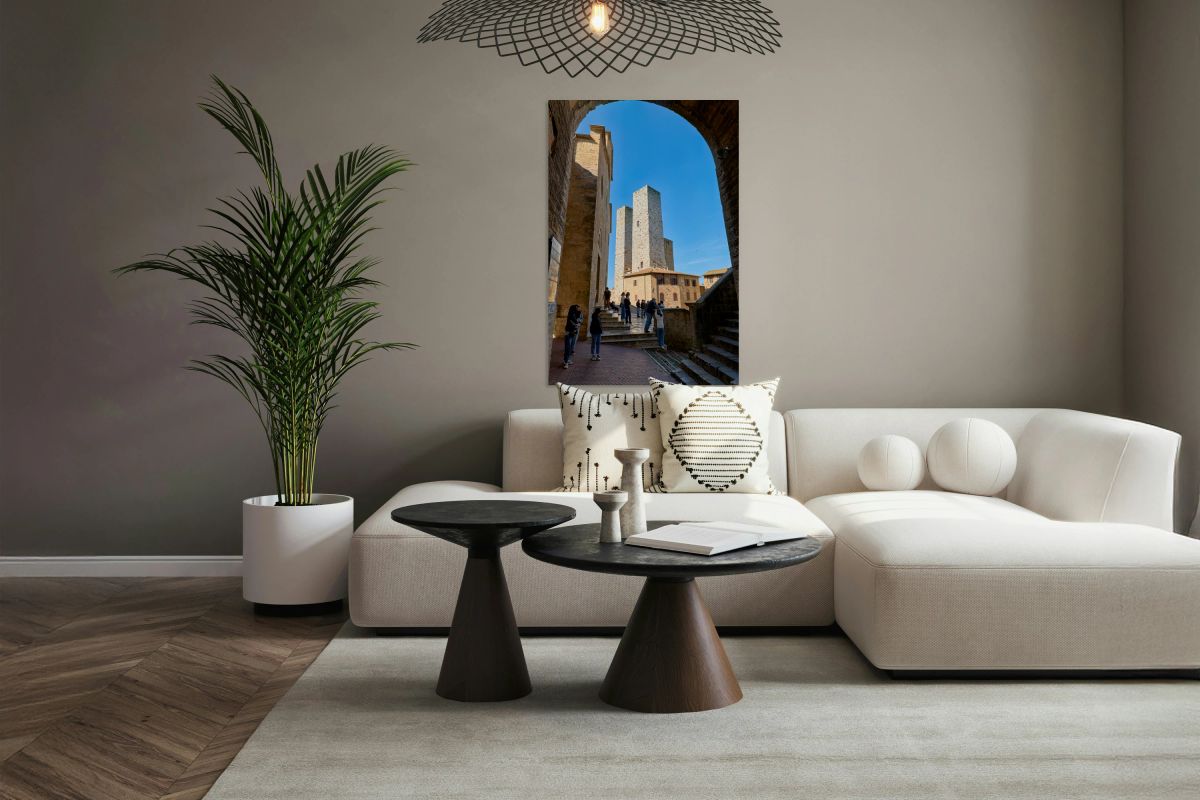 Visitors enjoy Piazza del Duomo in San Gimignano Italy